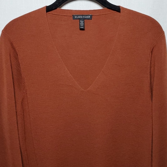 Eileen Fisher Plunged V Neck Merino Wool Sweater - Picture 2 of 7